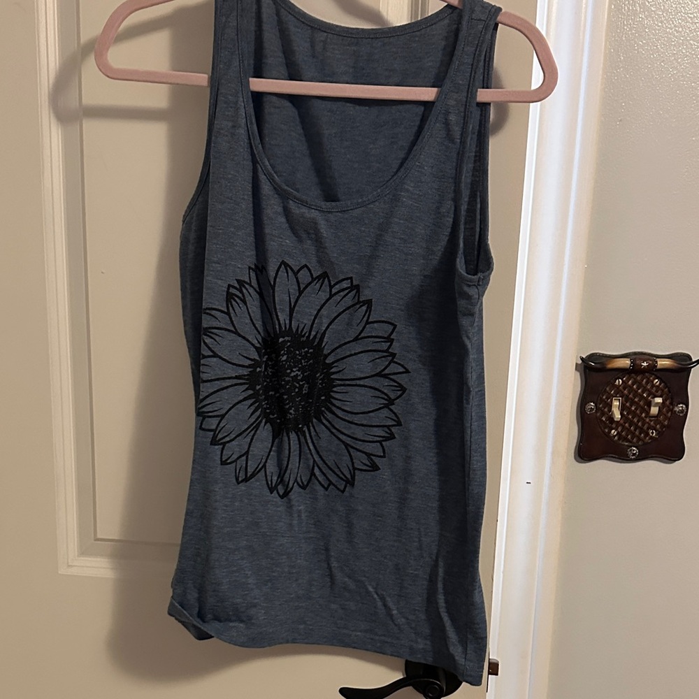 Elegant Blue Sunflower Tank Top